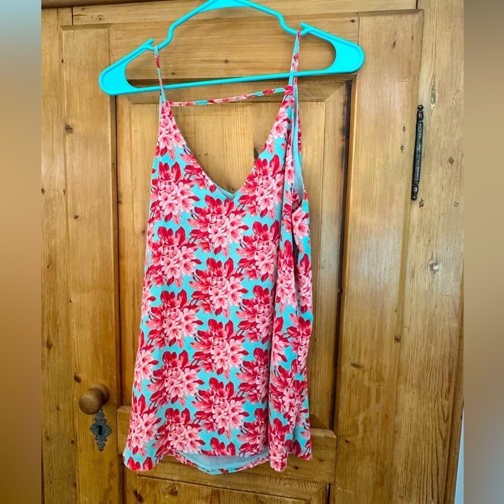 Loft Tank Blue w/Pink Flowers Romantic Barbiecore Beautiful Lined Size Large